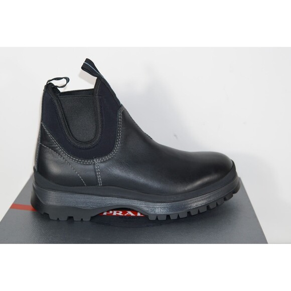 Prada Men's Brixxen Leather and Neoprene Black Chelsea Boots size 11 (10 UK) - Picture 3 of 6